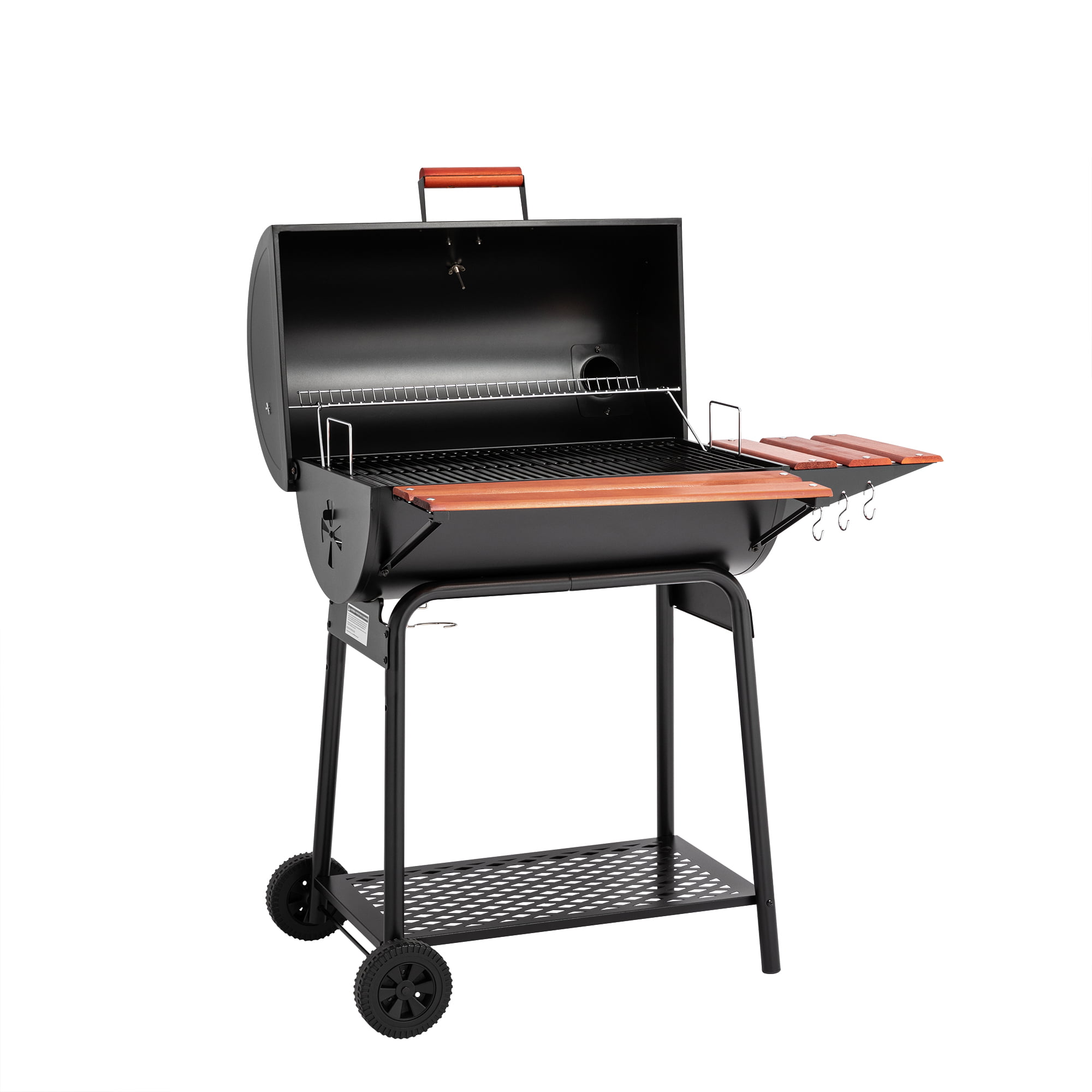Royal Gourmet CC1830V 30″ Barrel Charcoal Grill with Wood-Painted Side Table and Front Table