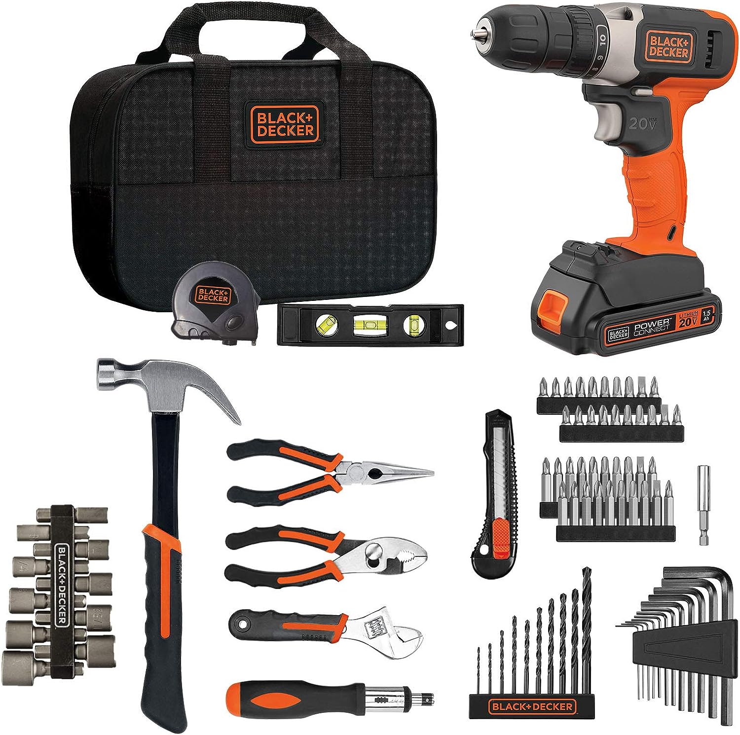 BLACK+DECKER Home Tool Kit with 20V MAX Drill/Driver. 83-Piece (BDPK70284C1AEV)