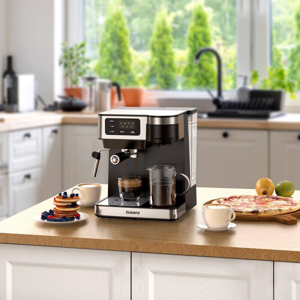Galanz  2- Cup Stainless Steel Espresso Machine with Steam Wand and Drip Coffee Machine