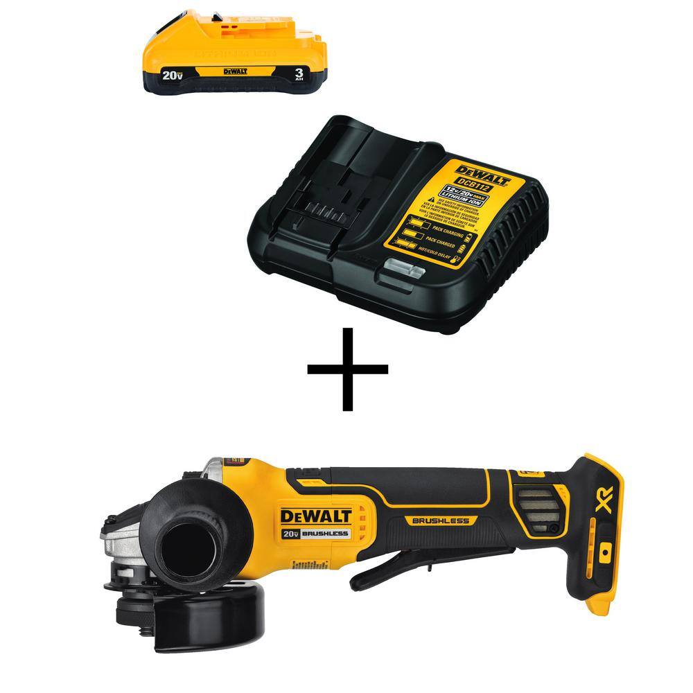 DEWALT  20V MAX XR Cordless Brushless 4-1/2 in. Paddle Switch Small Angle Grinder with 20V 3.0Ah Battery and Charger