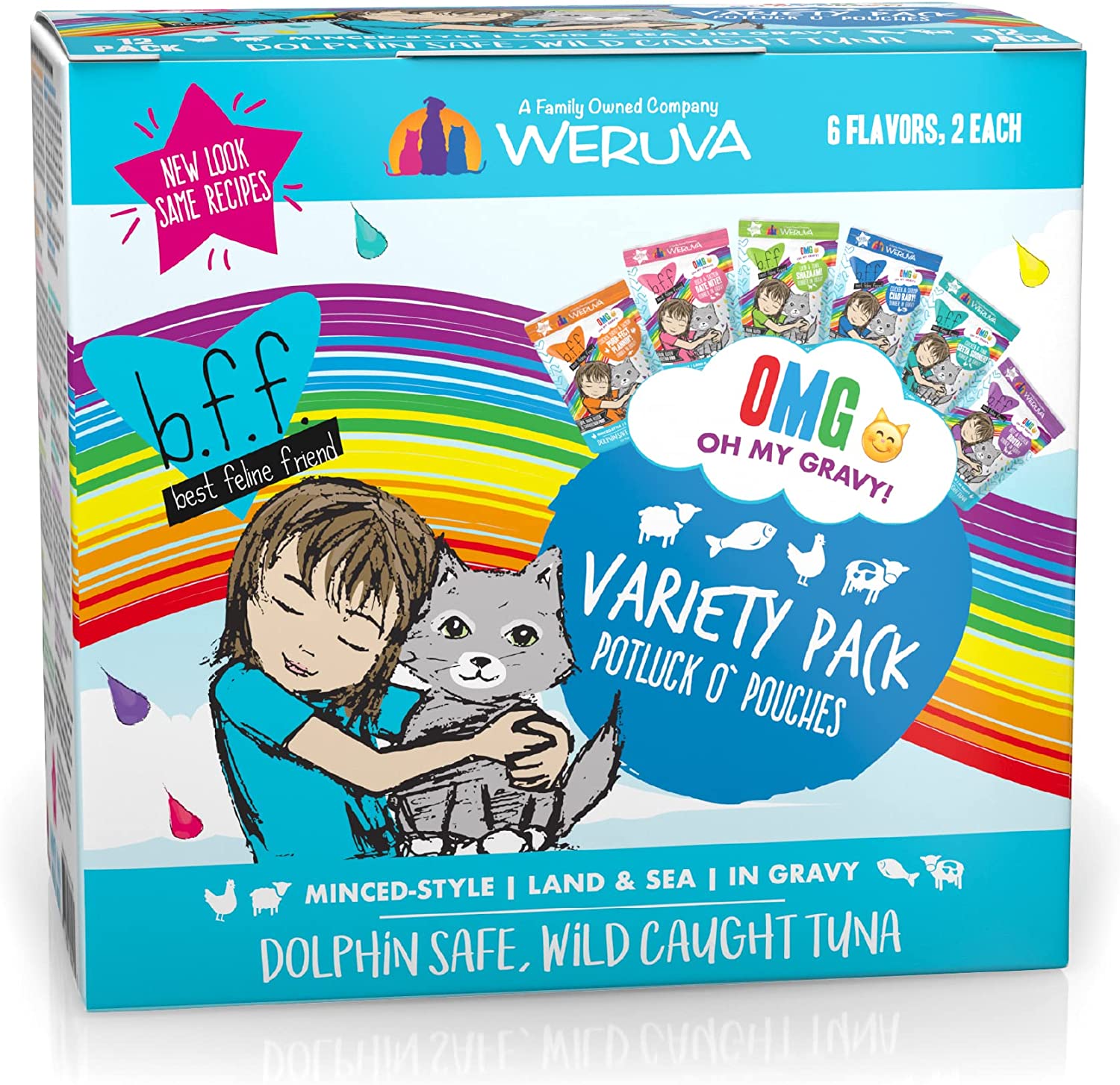 Weruva Wet Cat Food B.F.F. Omg - Best Feline Friend Oh My Gravy!. Variety Pack. Potluck O- Pouches. 2.8Oz Pouches (Pack Of 12)
