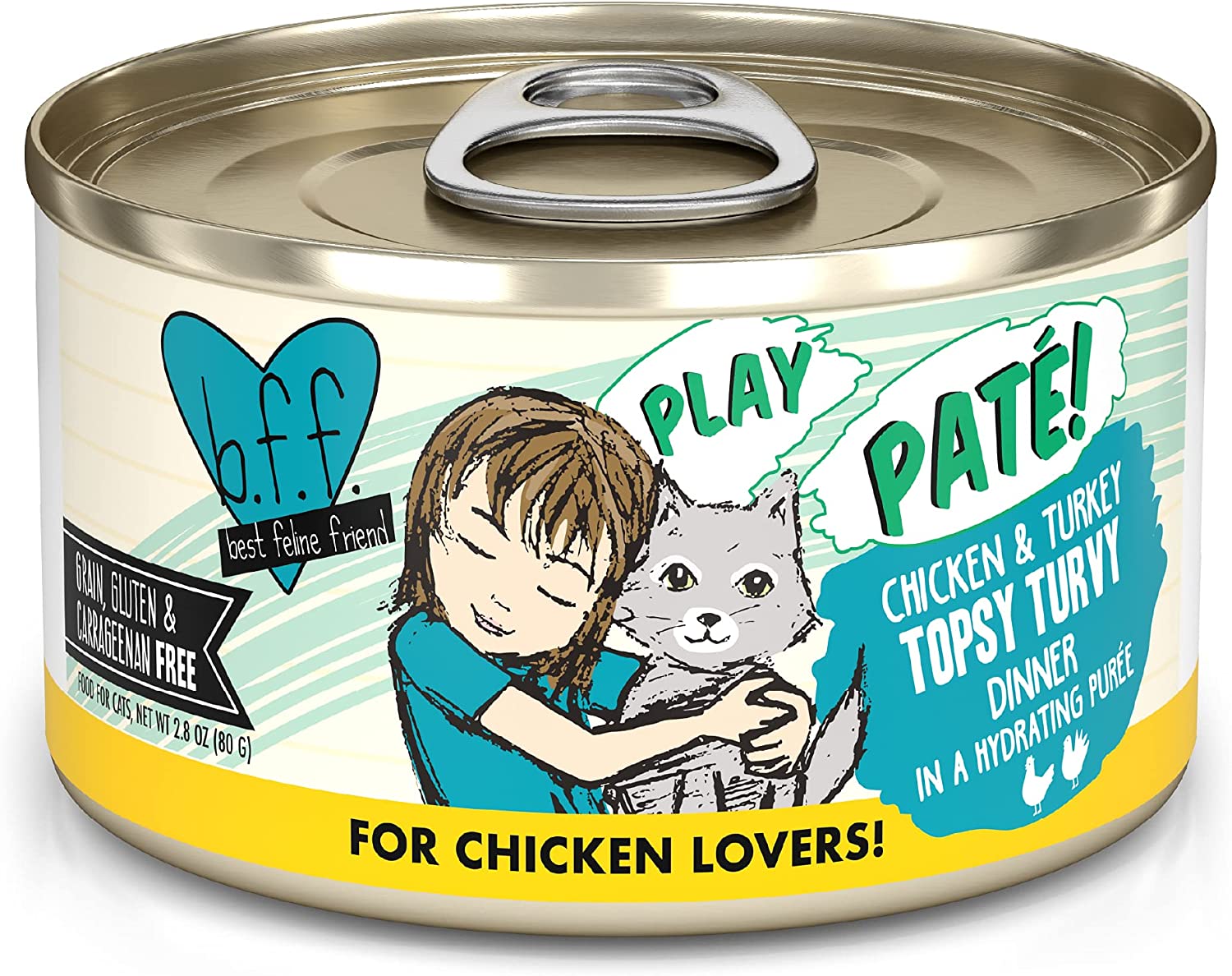 Weruva Wet Cat Food B.F.F. Play - Best Feline Friend Paté Lovers. Aw Yeah!. Chicken & Turkey Topsy Turvy with Chicken & Turkey. 2.8oz Can (Pack of 12)