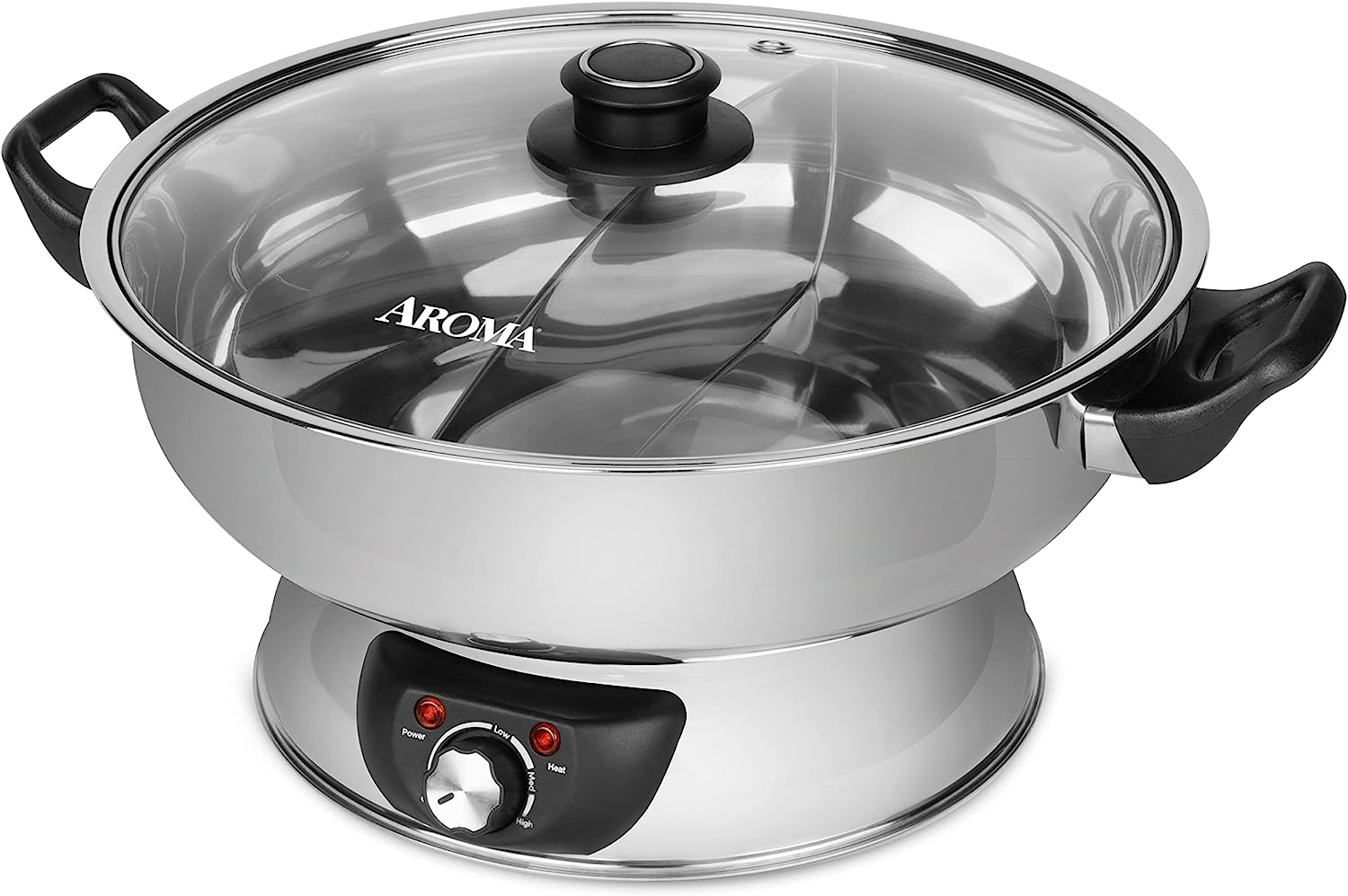Aroma Housewares ASP-610 Dual-Sided Shabu Hot Pot. 5Qt. Stainless Steel Aroma Housewares 3 Uncooked/6 Cups Cooked Rice Cooker. Steamer. Multicooker. 2-6 cups. Black
