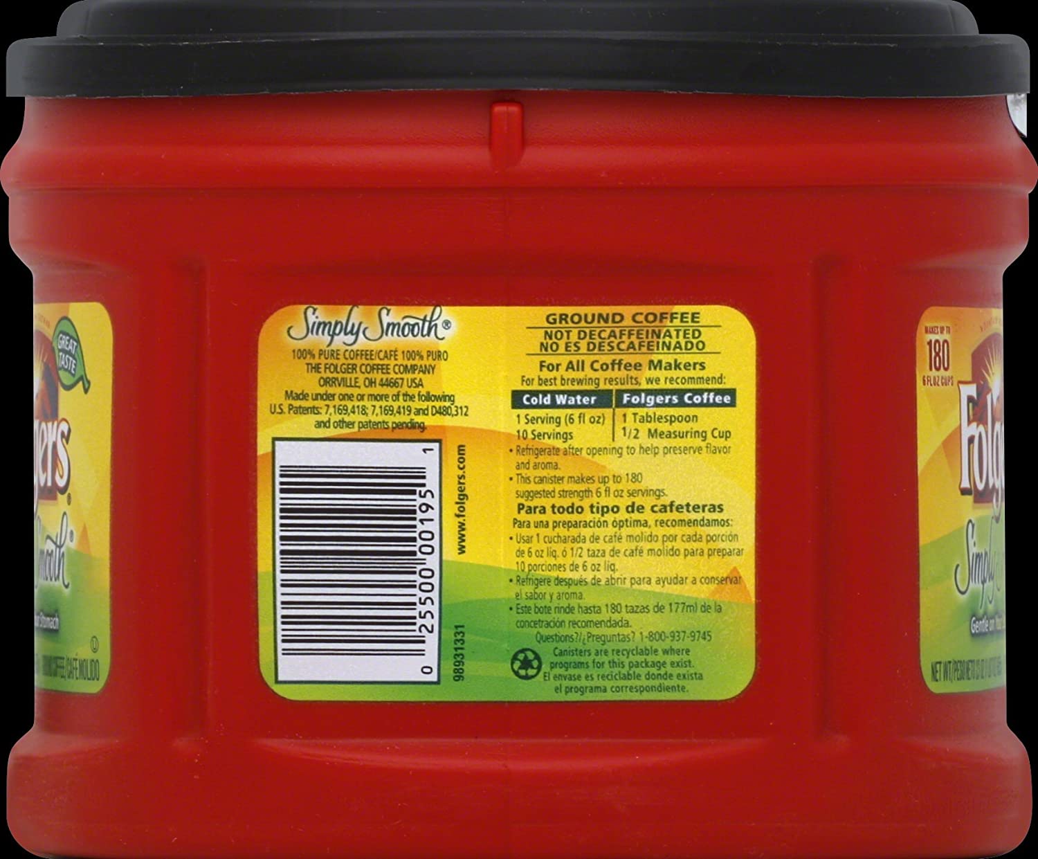 Folgers Simply Smooth Ground Coffee. Mild Roast. 23 Ounce (Pack of 6). Packaging May Vary