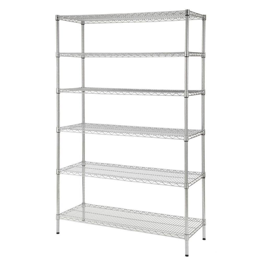 HDX HD18481302PS-1 6-Tier Commercial Grade Heavy Duty Steel Wire Shelving Unit in Chrome (48 in. W x 72 in. H x 18 in. D)