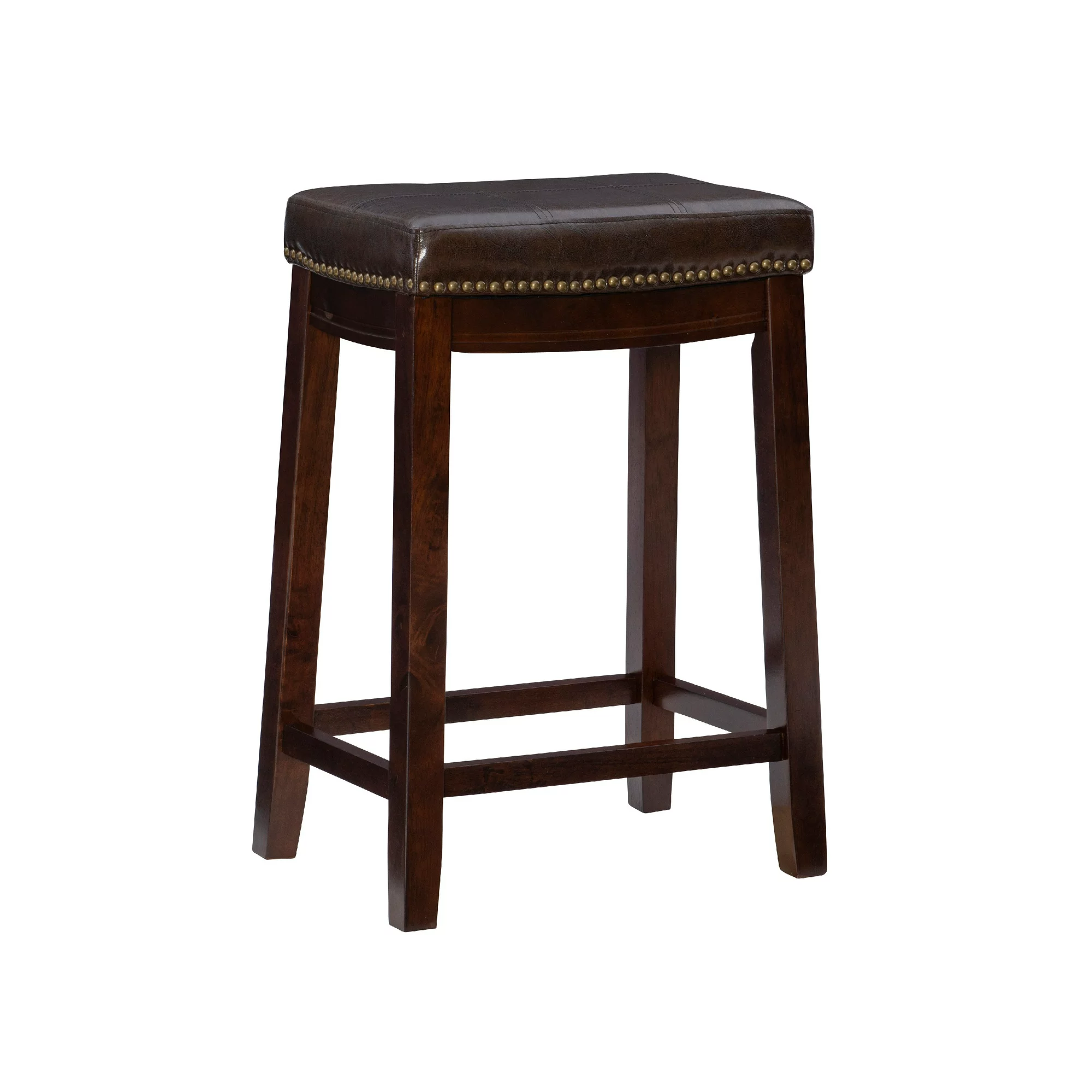 Linon Claridge 26″ Backless Counter Stool. Dark Brown with Brown Faux Leather. Includes 1 Stool