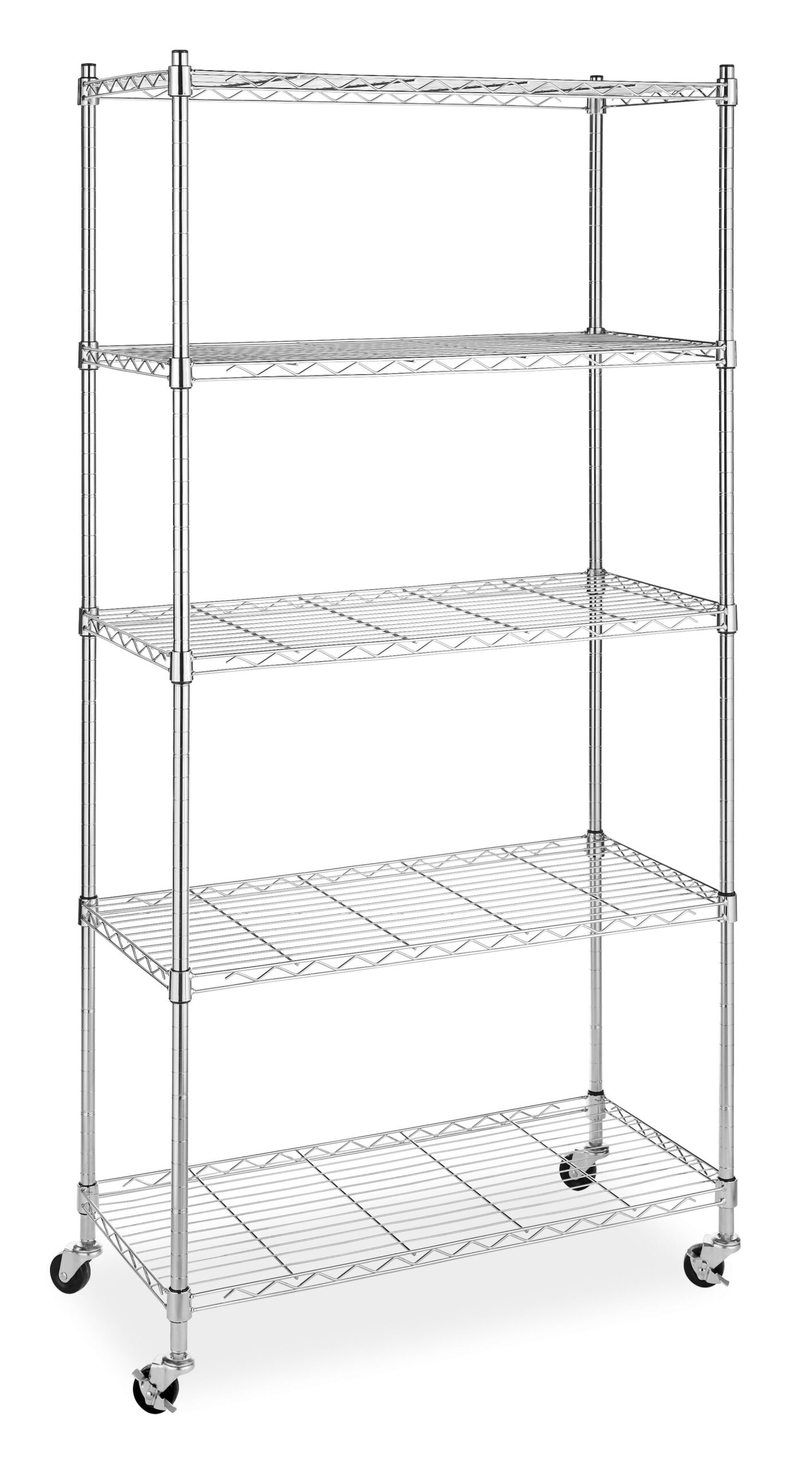 Whitmor Supreme 5-Tier Cart - Rolling Utility Organizer - Chrome - 14.25″ x 30.125″ x 60.375″