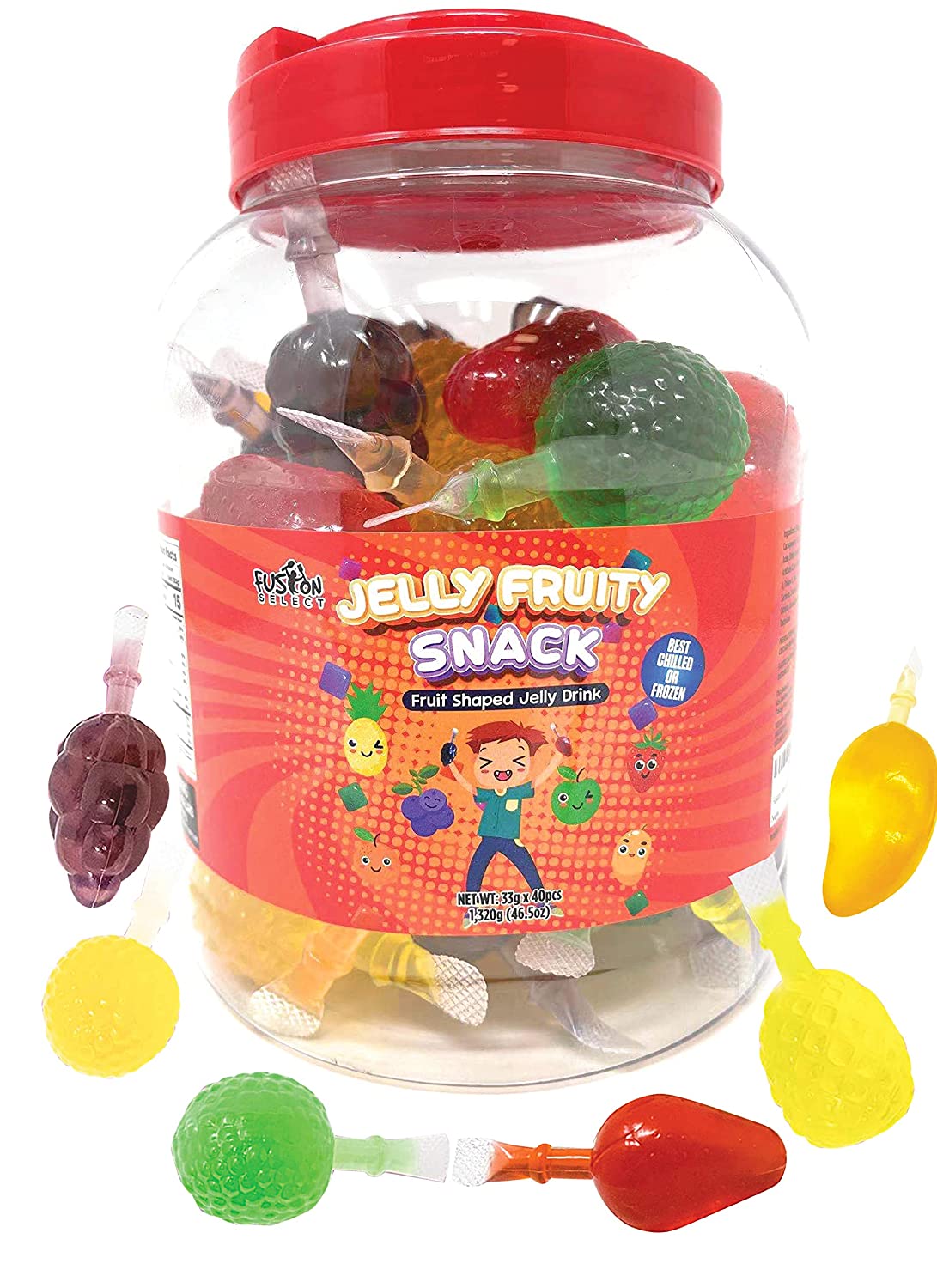Fusion Select Jelly Fruit Snack Tik Tok Challenge Hit or Miss - Fruit-Shaped Jelly- Assorted Flavors. Strawberry. Orange. Apple. Pineapple. Grape. Mango (Jar)