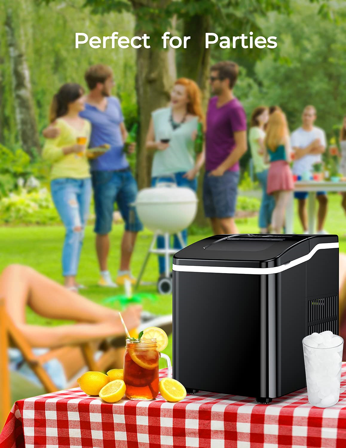 Ice Maker Machine Countertop 2 Ice Sizes. 28 lbs in 24 Hrs. Self-clean. 9 Cubes Ready in 5 Mins. Portable Ice Maker 2 L. LCD Display. Ice Scoop and Basket Perfect for Home Kitchen Office (Black)