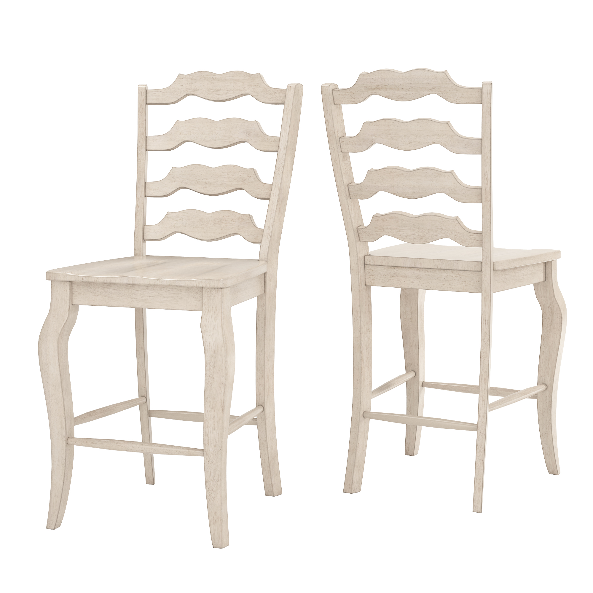 Weston Home Farmhouse Vintage French Ladder Back Solid Wood Counter Height Chair. Set of 2. Antique White