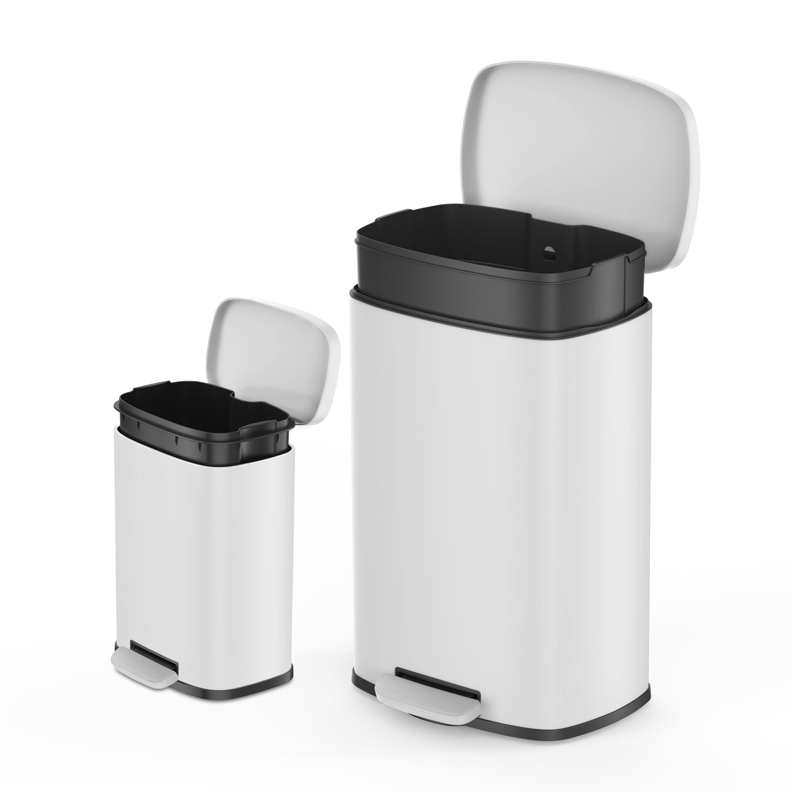 Qualiazero 13.2 Gallon and 3.2 Gallon Trash Can Combo. Rectangular Shape Step Can Combo - Matte White