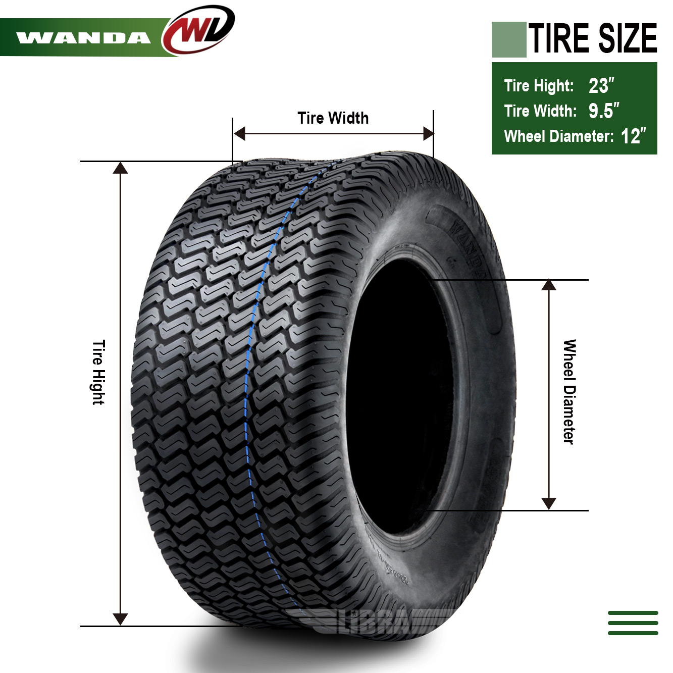 2 New 23×9.5-12 Lawn Mower Golf Cart Turf Tires P332 /4PR- 13047