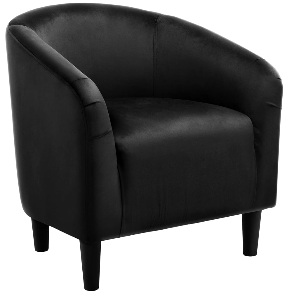 Easyfashion Upholstered Barrel Arm Accent Tub Chair. Black Velvet