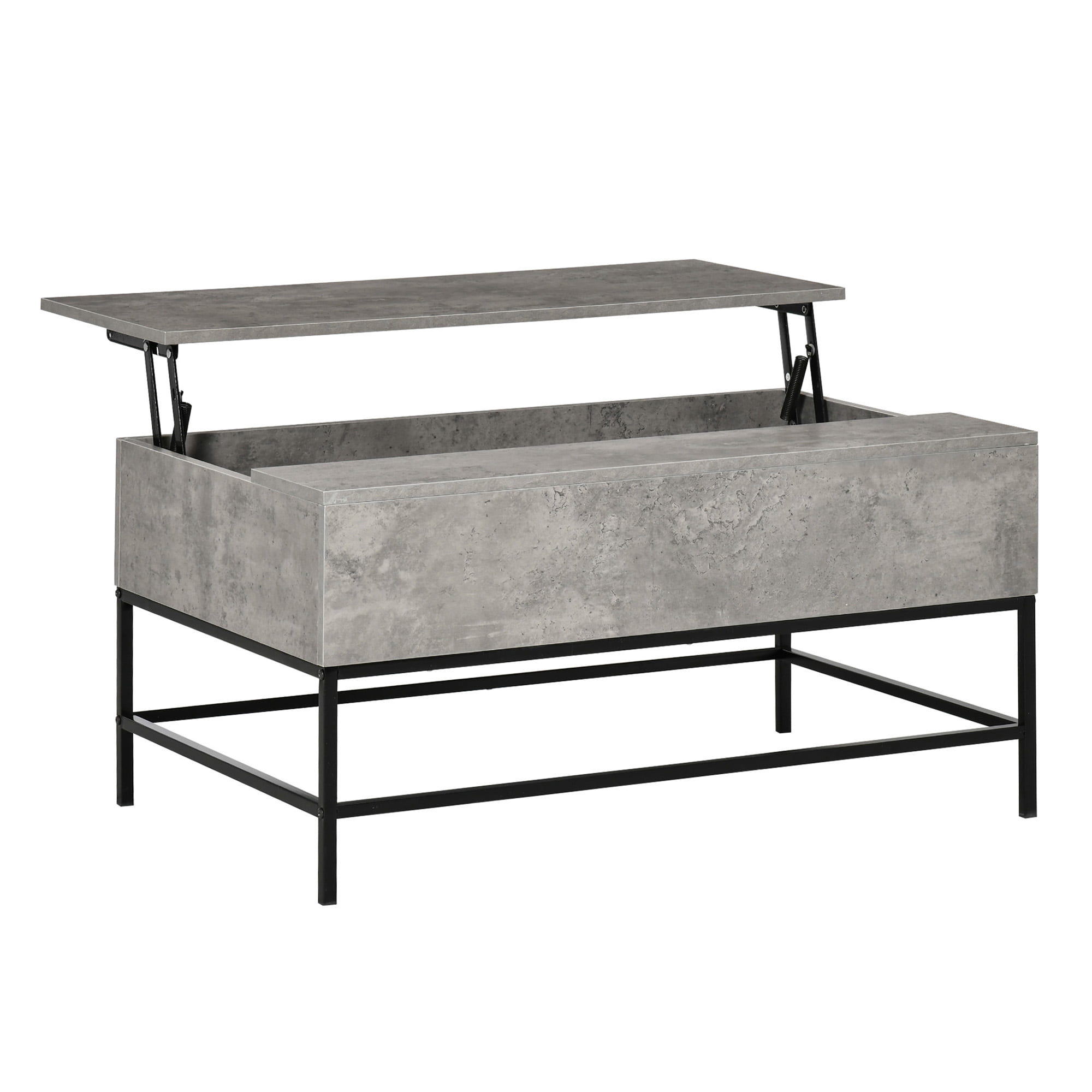 HOMCOM Modern Lift Top Coffee Table with Hidden Storage Compartment and Metal Legs. for Living Room. Home Office. Grey
