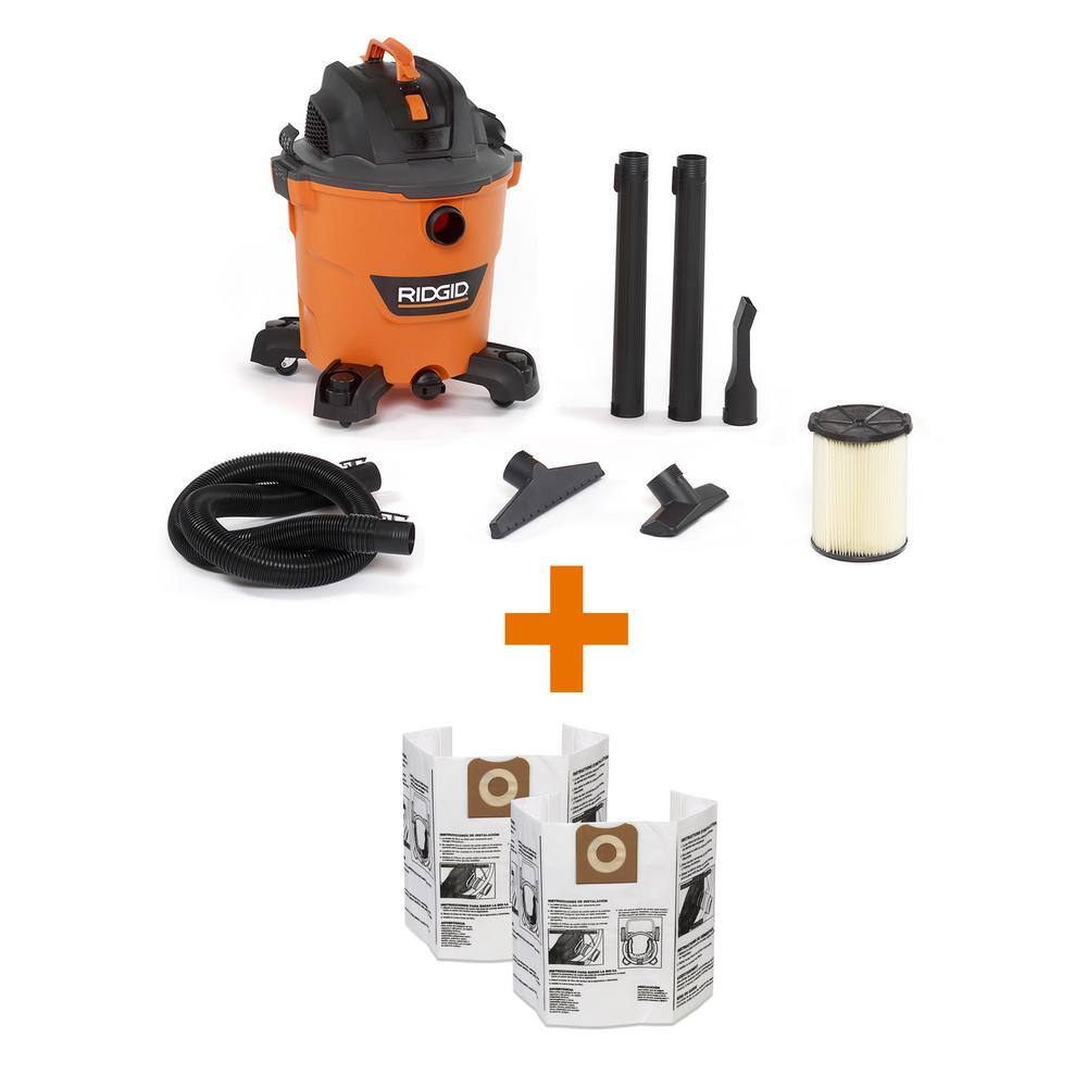 RIDGID HD1200F 12 Gallon 5.0 Peak HP NXT Wet/Dry Shop Vacuum with Filter. Dust Collection Bags. Locking Hose and Accessories