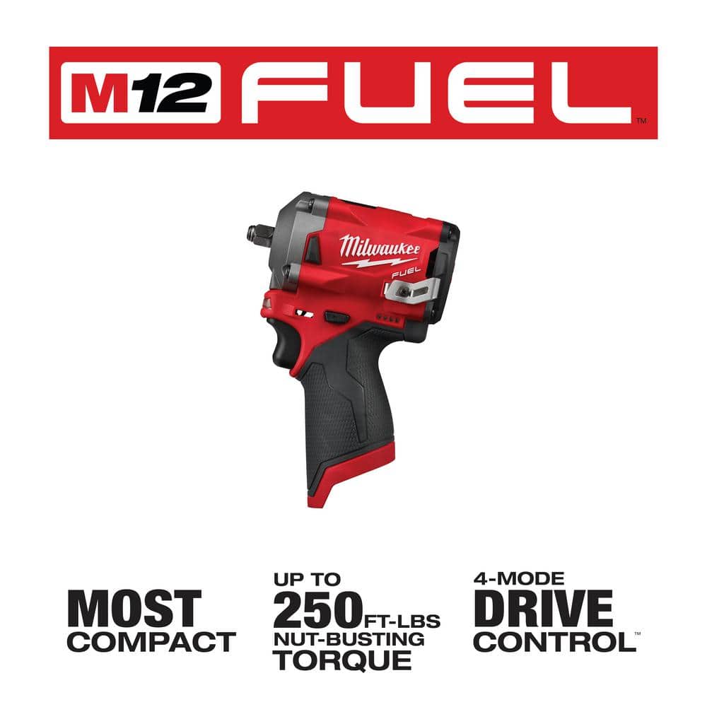 Milwaukee 2446-21XC-2554-20 M12 12V Li-Ion Cordless Grease Gun Kit with Stubby 3/8 in. Impact Wrench. One 3.0 Ah Battery. Charger and Tool Bag