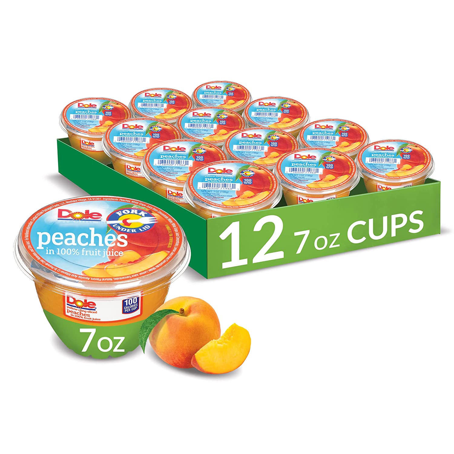 Dole Sliced Peach in 100% Juice. 7-Ounce Cups (Pack of 12)