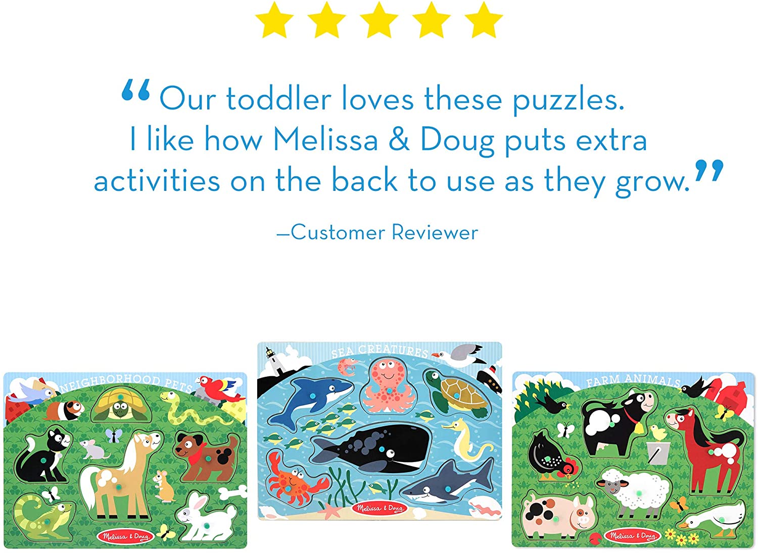 Melissa & Doug Animals Wooden Peg Puzzles Set - Farm. Pets. and Ocean