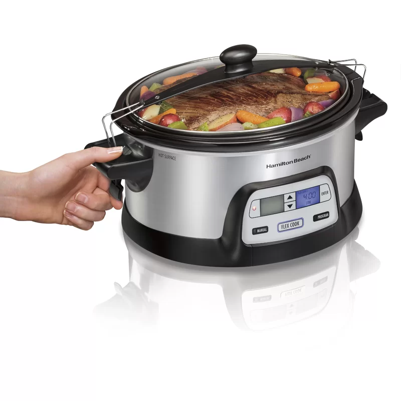 Hamilton Beach 33861 FlexCook 6 Qt. Silver Programmable Slow Cooker with Temperature Controls
