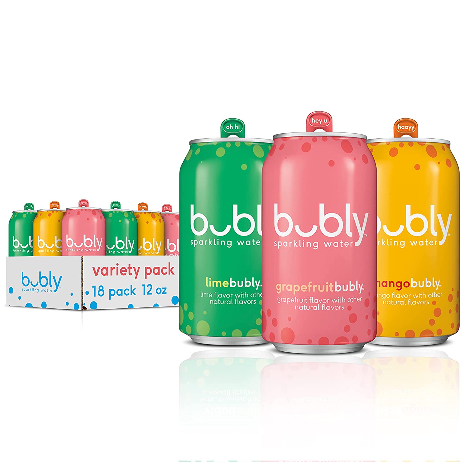 bubly Sparkling Water. Tropical Thrill Variety Pack. 12 fl oz Cans (18 Pack)