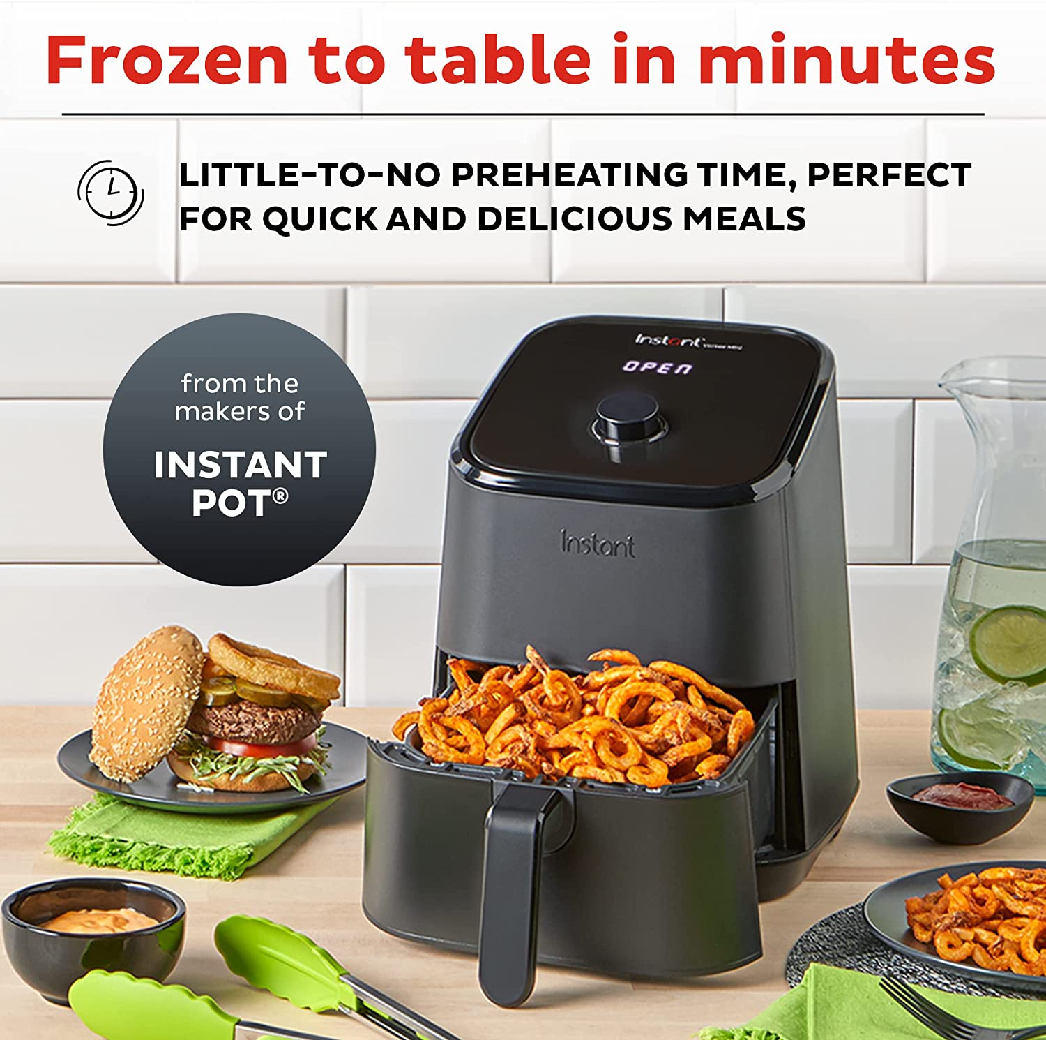 Instant Vortex 4-in-1. 2-QT Mini Air Fryer Oven Combo. From the Makers of Instant Pot with Customizable Smart Cooking Programs. Nonstick and Dishwasher-Safe Basket. App with over 100 Recipes. Black