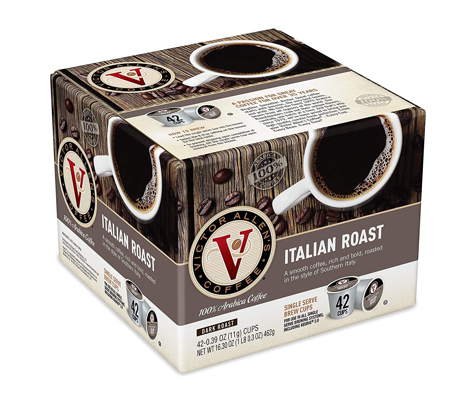 Victor Allen-s Coffee Italian Roast. Dark Roast. 42 Count Single Serve Coffee Pods for Keurig K-Cup Brewers