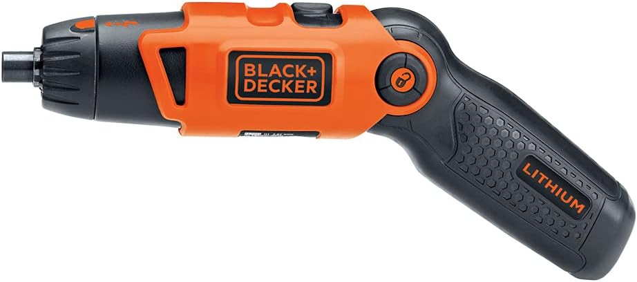 BLACK+DECKER Electric Screwdriver. Cordless. 180 RPM. 3.6V. Spindle Lock with Pivoting Handle. Charger and 2 Hex Shank Bits Included (Li2000)