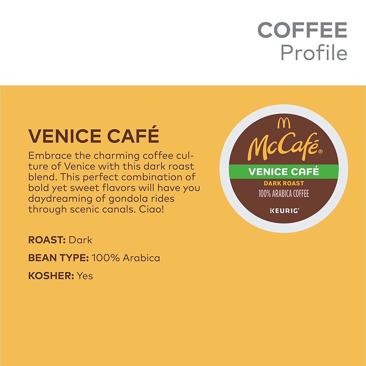 McCafe Venice Café Single Serve Coffee Keurig K-Cup Pods Dark Roast Coffee 96 Count