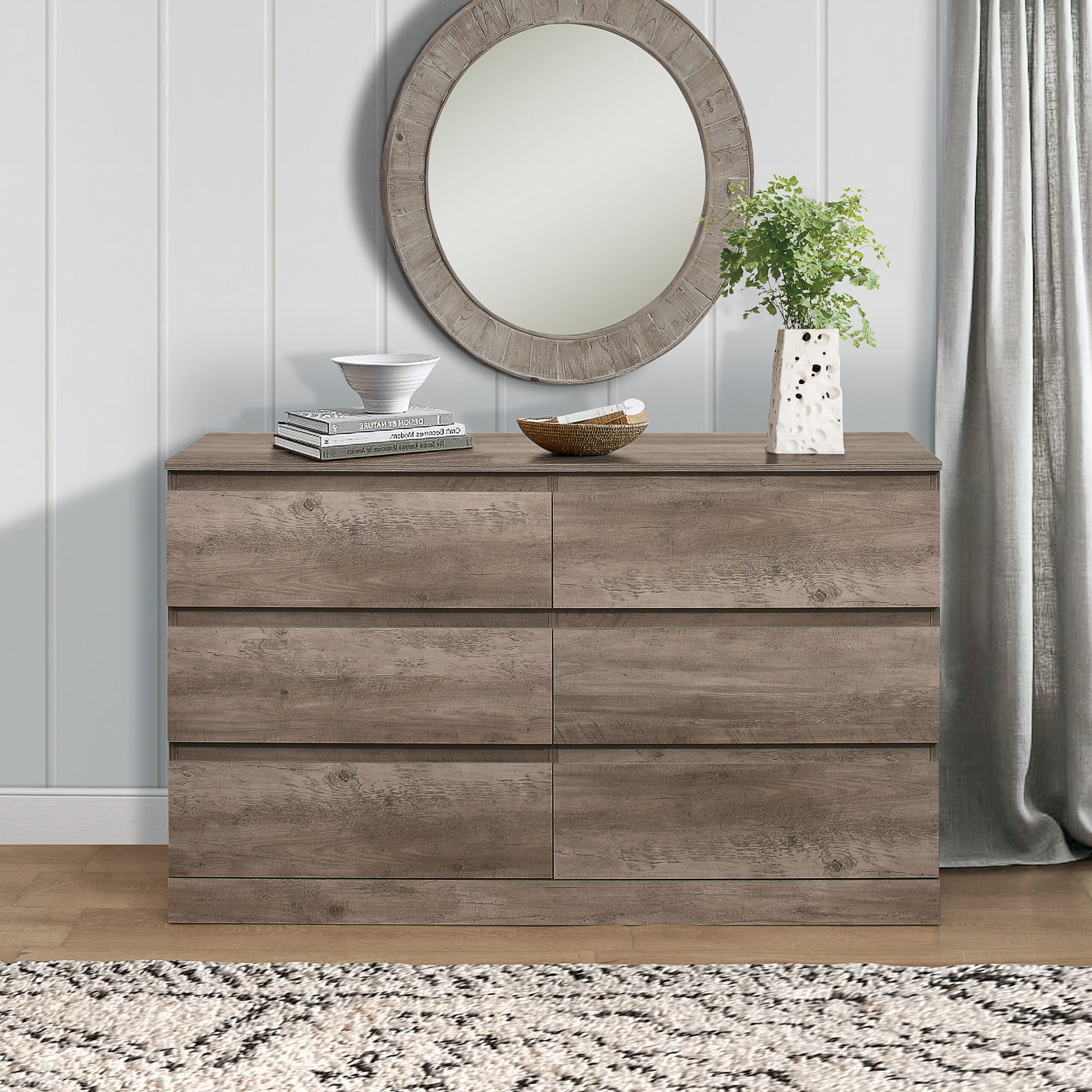 Brindle 6-Drawer Horizontal Dresser. Gray Oak Finish. by Hillsdale