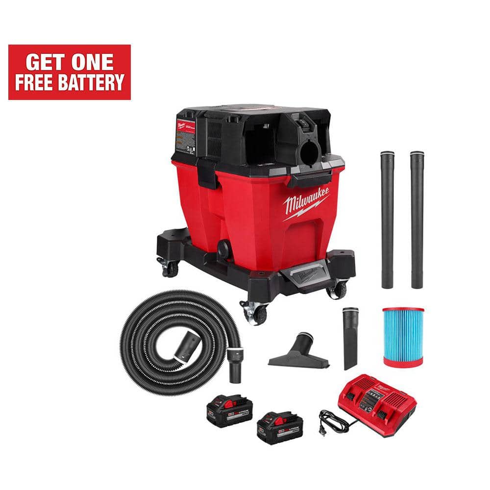 Milwaukee 0920-22HD M18 FUEL 9 Gal. Cordless DUAL-BATTERY Wet/Dry Shop Vacuum Kit with (2) 8.0 ah Batteries. Filter. Hose. and Accessories