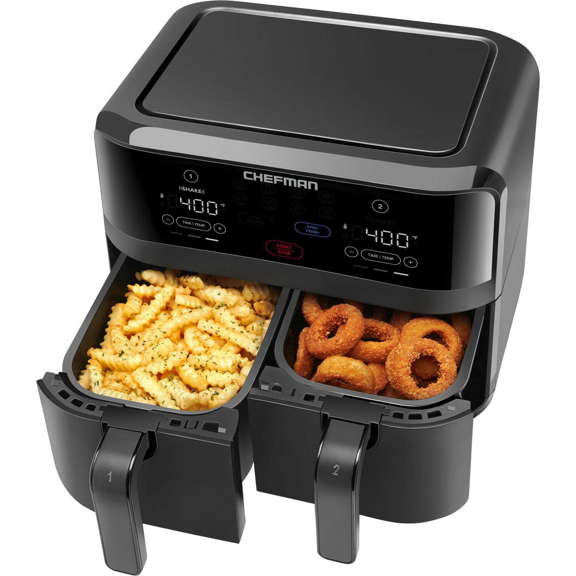 Chefman TurboFry Digital Touch Dual Basket Air Fryer. XL 9 Qt. 1500W. Black
