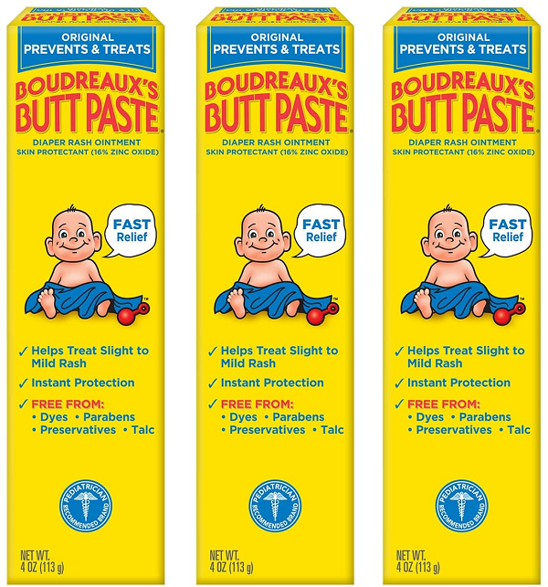 Original Boudreaux-s Butt Paste Diaper Rash Ointment. 4 Oz. 3 Pack