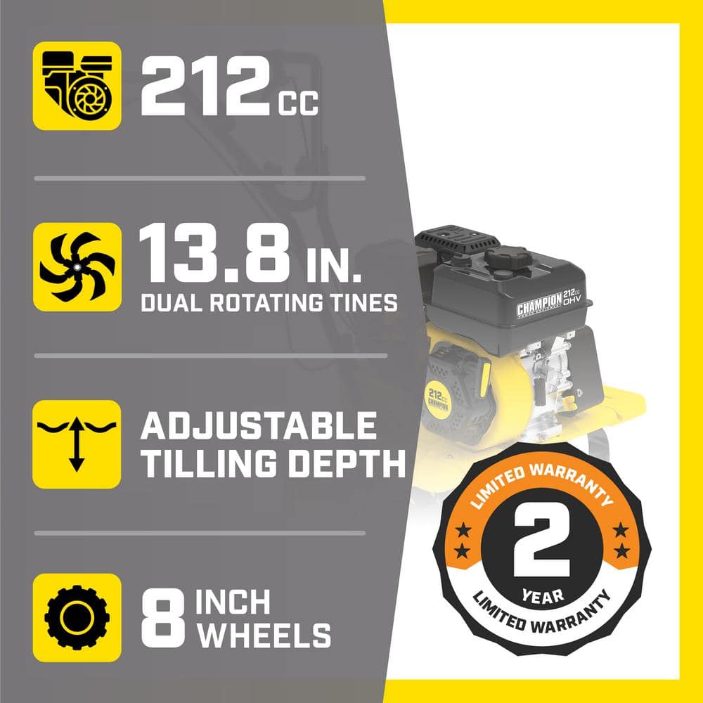 Champion Power Equipment 100379 22 in. 212cc 4-Stroke Gas Garden Front Tine Tiller with Forward and Reverse