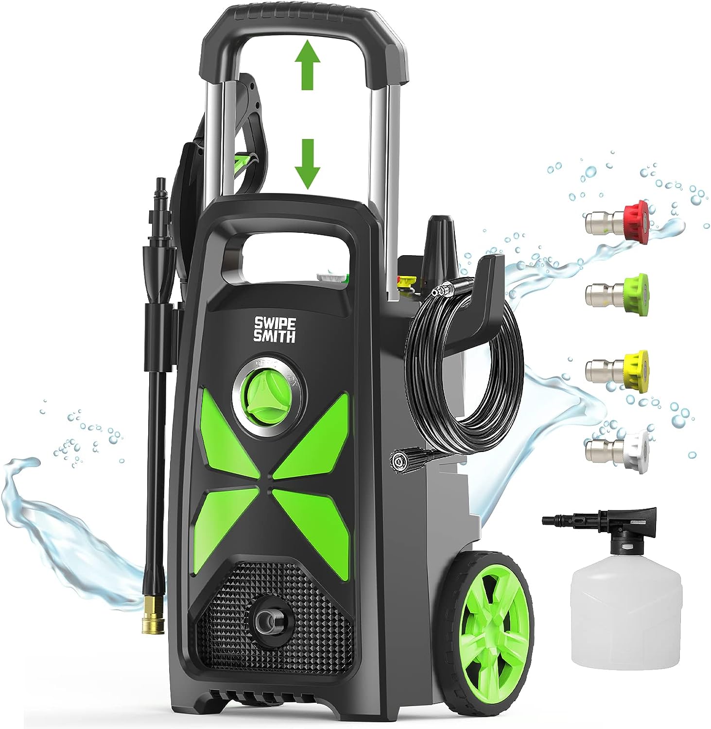 Electric Pressure Washer. SWIPESMITH 2800 Max PSI 2.4 GPM Power Washer with Telescopic Handle. Car Wash Machine with 4 Quick Connect Nozzles. Foam Cannon. for Cars. Patios. and Floor Cleaning