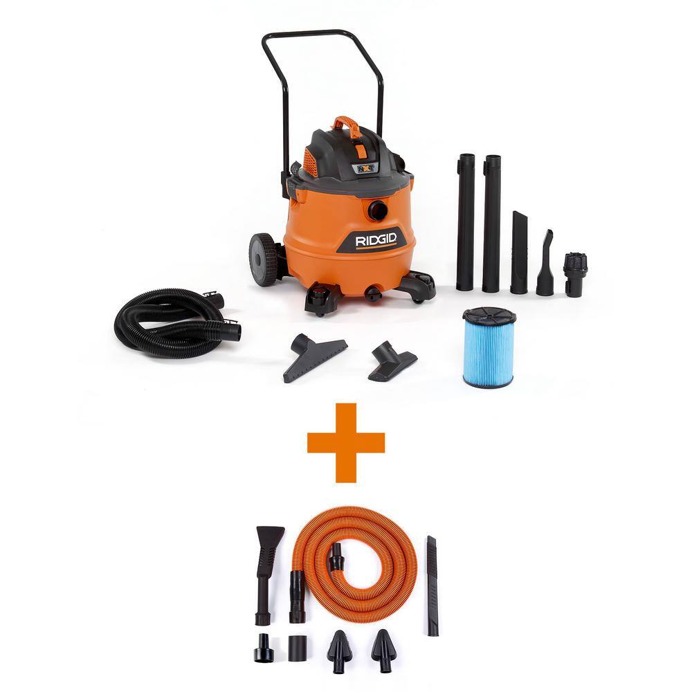 RIDGID HD1800B 16 Gal. 6.5-Peak HP NXT Wet/Dry Shop Vacuum. Fine Dust Filter. Locking Hose. Accessories and Premium Car Cleaning Kit
