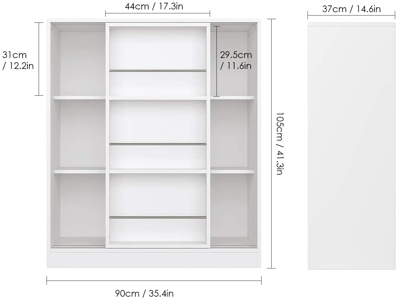 Homfa Kids Bookcase. 3 Tier Toy Organizer with Sliding Door. 6-Cube Storage Cabinet with 3 Display Shelves for Bedroom. Kids Toy Storage Shelf. White