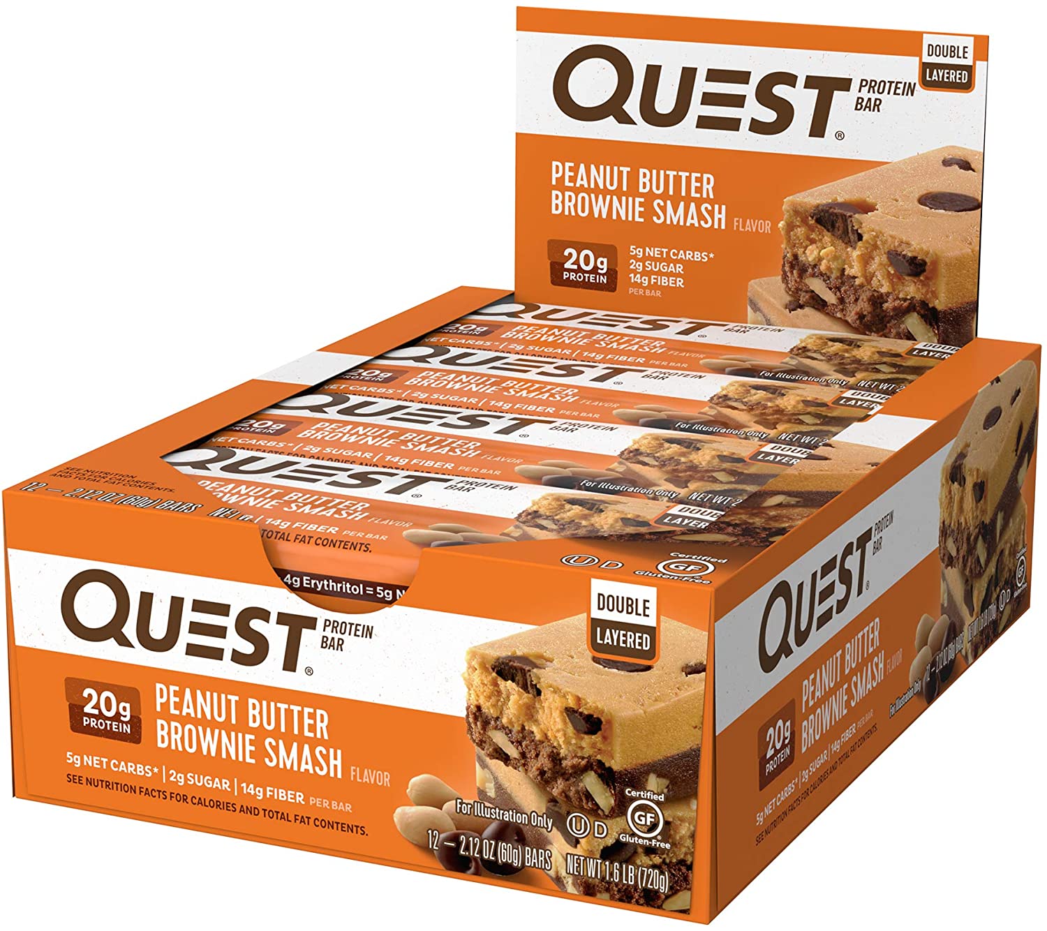 Quest Nutrition- High Protein. Keto Friendly. Peanut Butter Brownie Smash. 12 Count