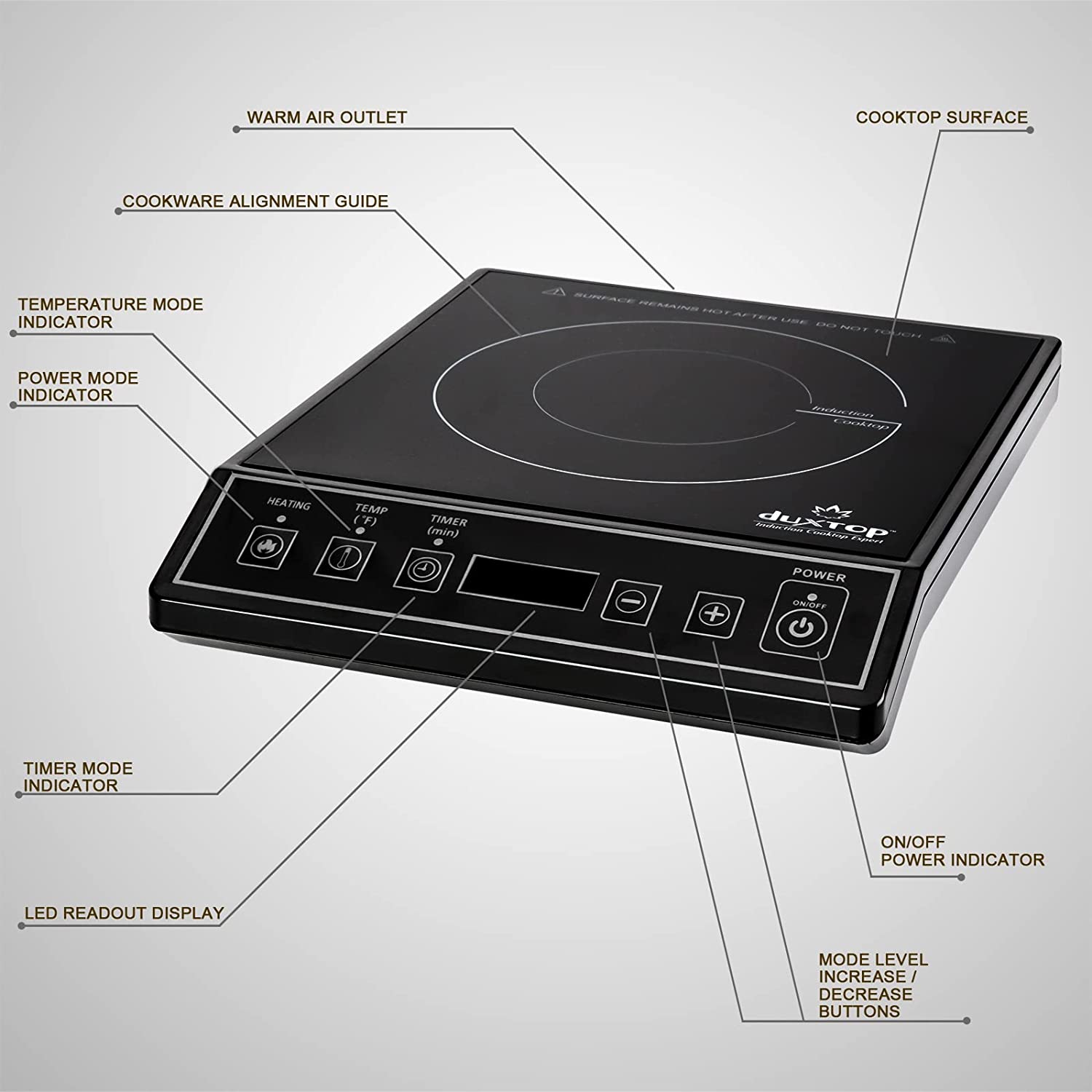 Duxtop 1800W Portable Induction Cooktop Countertop Burner. Black 9100MC/BT-M20B