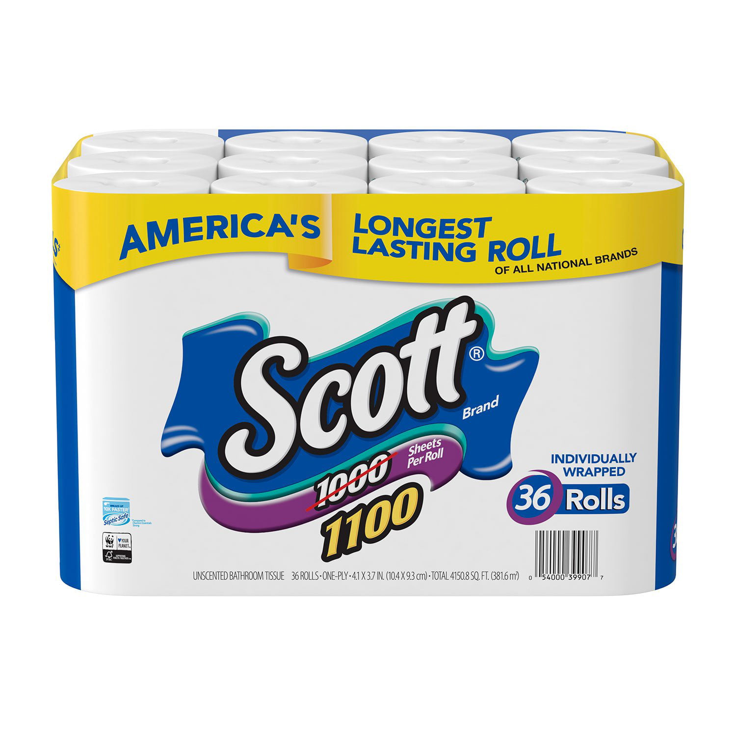 Scott 1100 Unscented Bath Tissue. 36 Rolls. 36 x 1100