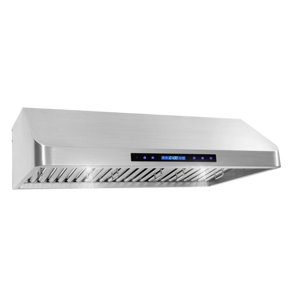 Cosmo COS-QS90 36 in. Ducted Under Cabinet Range Hood in Stainless Steel with Touch Display. LED Lighting and Permanent Filters