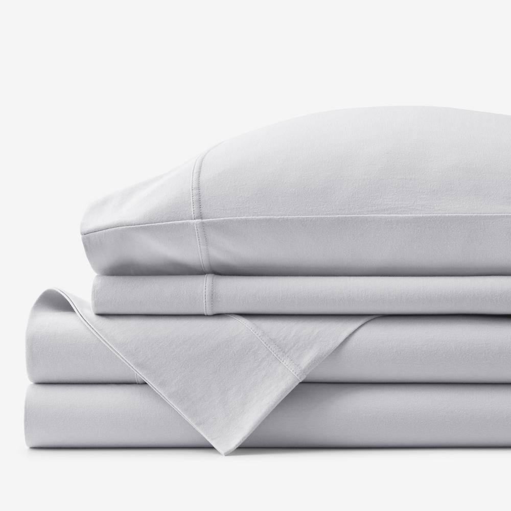 The Company Store  Company Cotton 4-Piece Light Gray Solid Cotton Jersey Knit Queen Sheet Set - Light Gray
