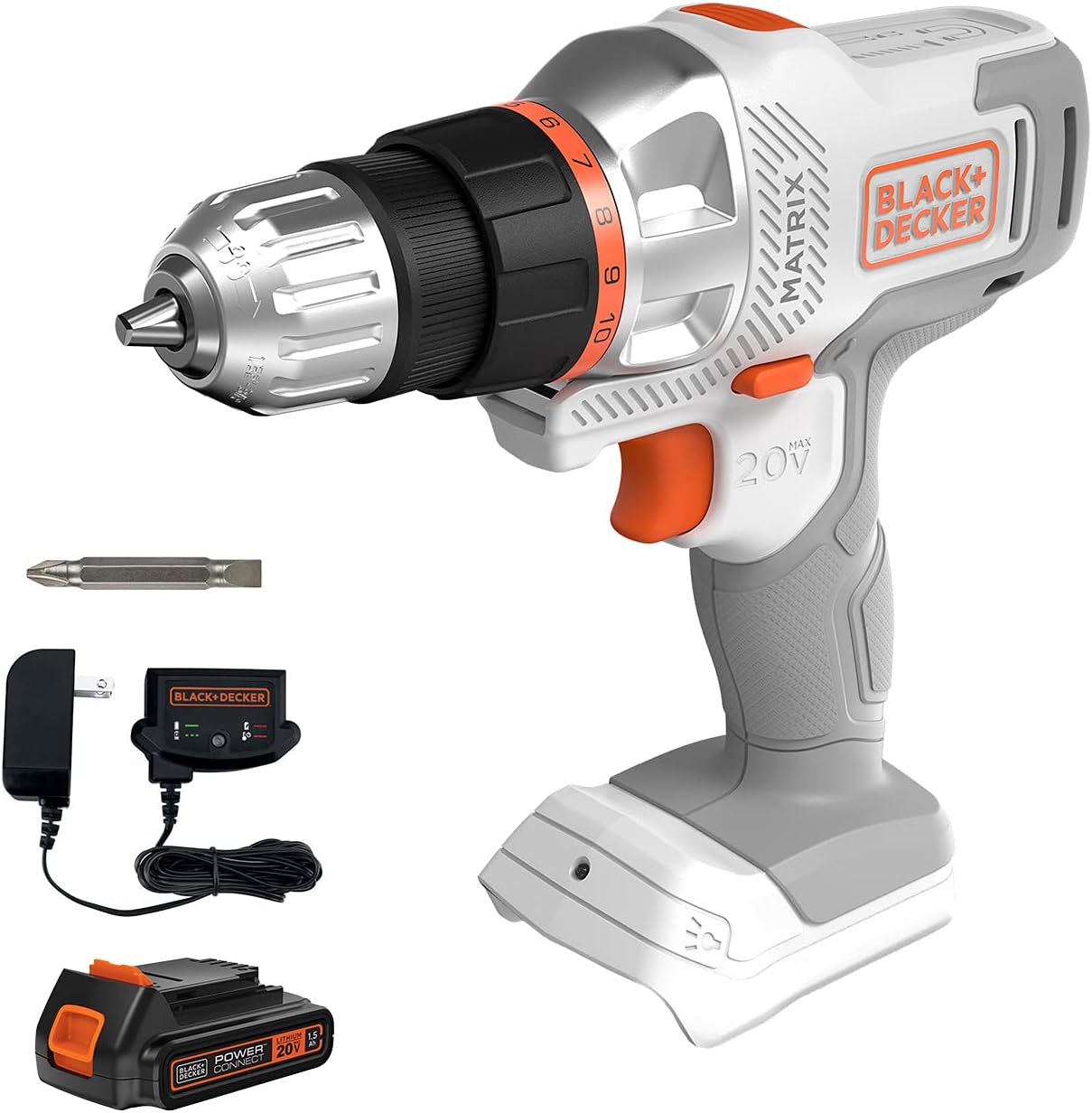 BLACK+DECKER 20V MAX Matrix Cordless Drill/Driver Kit. White (BDCDMT120WC1FF)