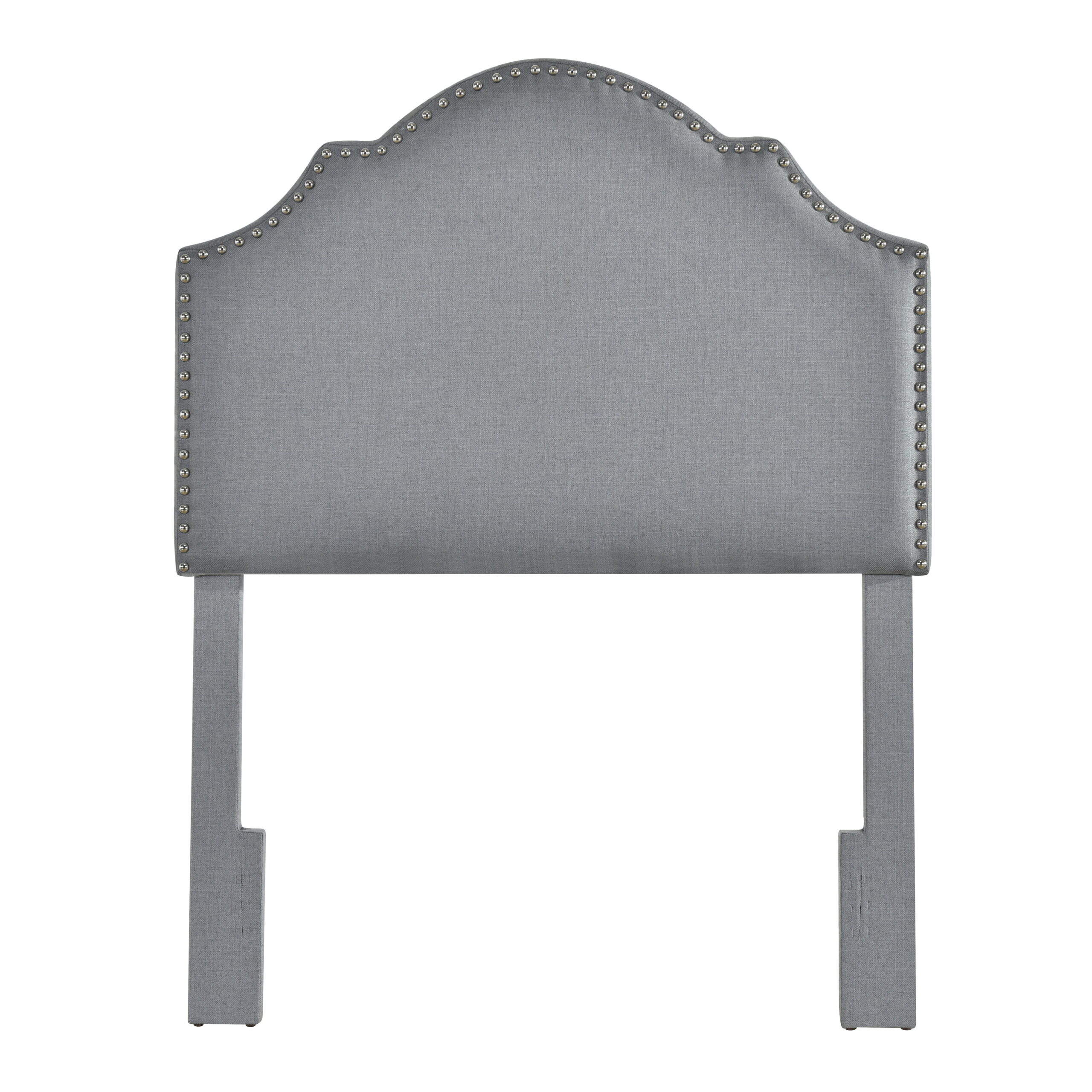 HomeFare Nail head Trim. Shaped Twin Upholstered Headboard in Charcoal Gray