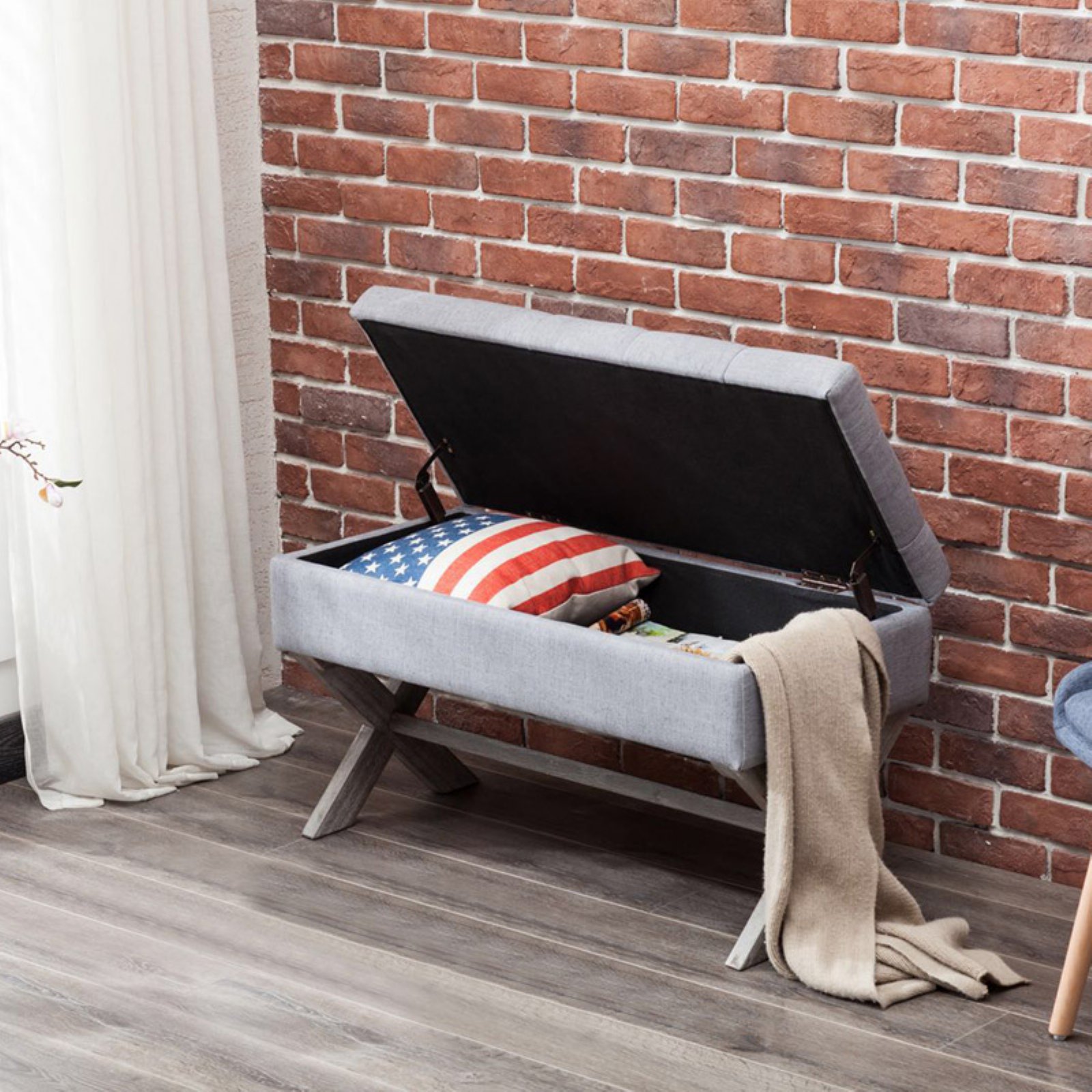 Boraam Angelina Button Tufted Storage Bench - Gray