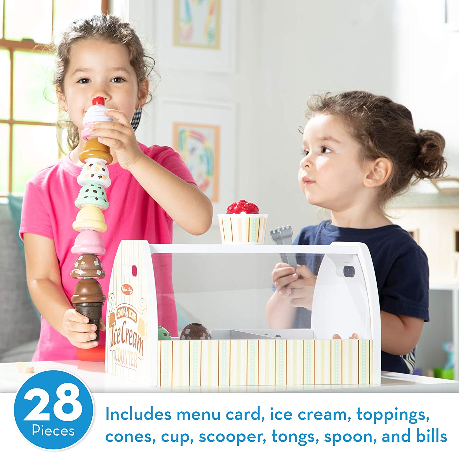 Melissa & Doug Wooden Scoop and Serve Ice Cream Counter (28 pcs) - Play Food and Accessories - Pretend Food. Ice Cream Toys. Ice Cream Shop Toys For Kids Ages 3+