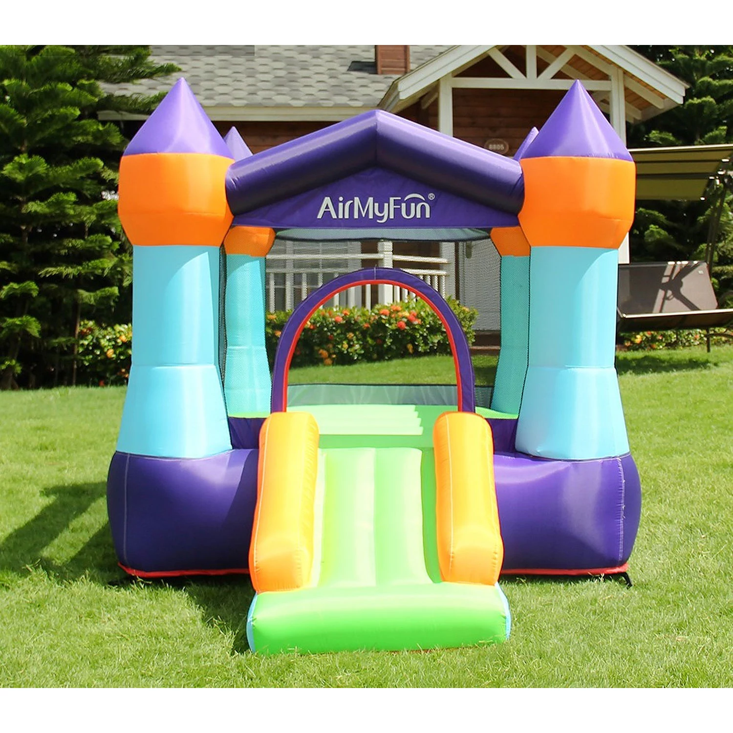 AirMyFun Classic Jumping Castle. Indoor Portable Bounce House with Air Blower. Bouncing Area with Mini Slide for Kids to Have Fun