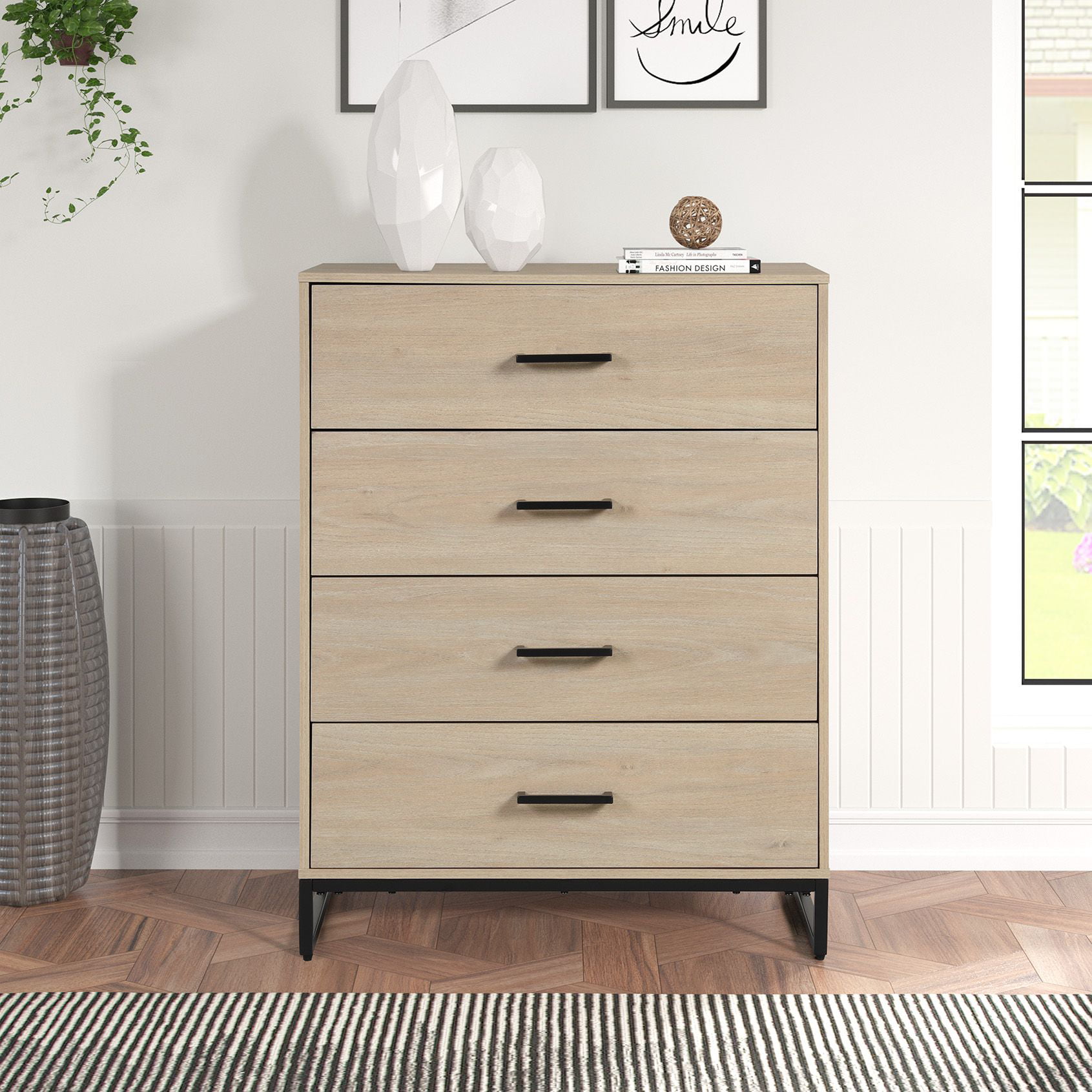 Mainstays Industrial 4 Drawer Dresser. Bedroom. Beige Oak