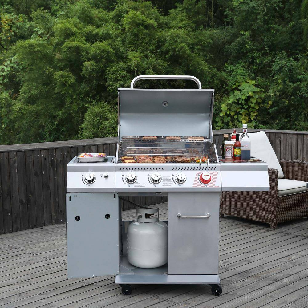 Royal Gourmet GA4402S 4-Burner Propane Gas Grill in Stainless Steel with Sear Burner and Side Burner