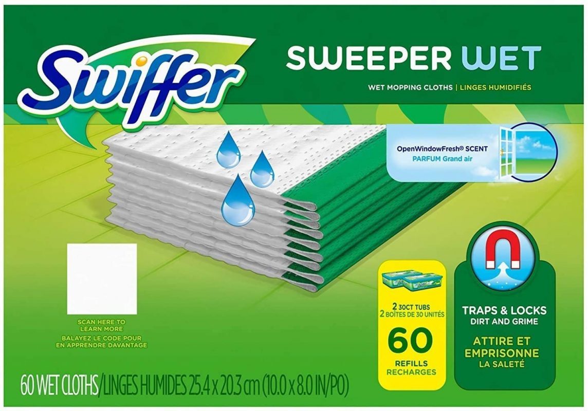 Swiffer Sweeper Wet Cloth Refill. White 60 Count