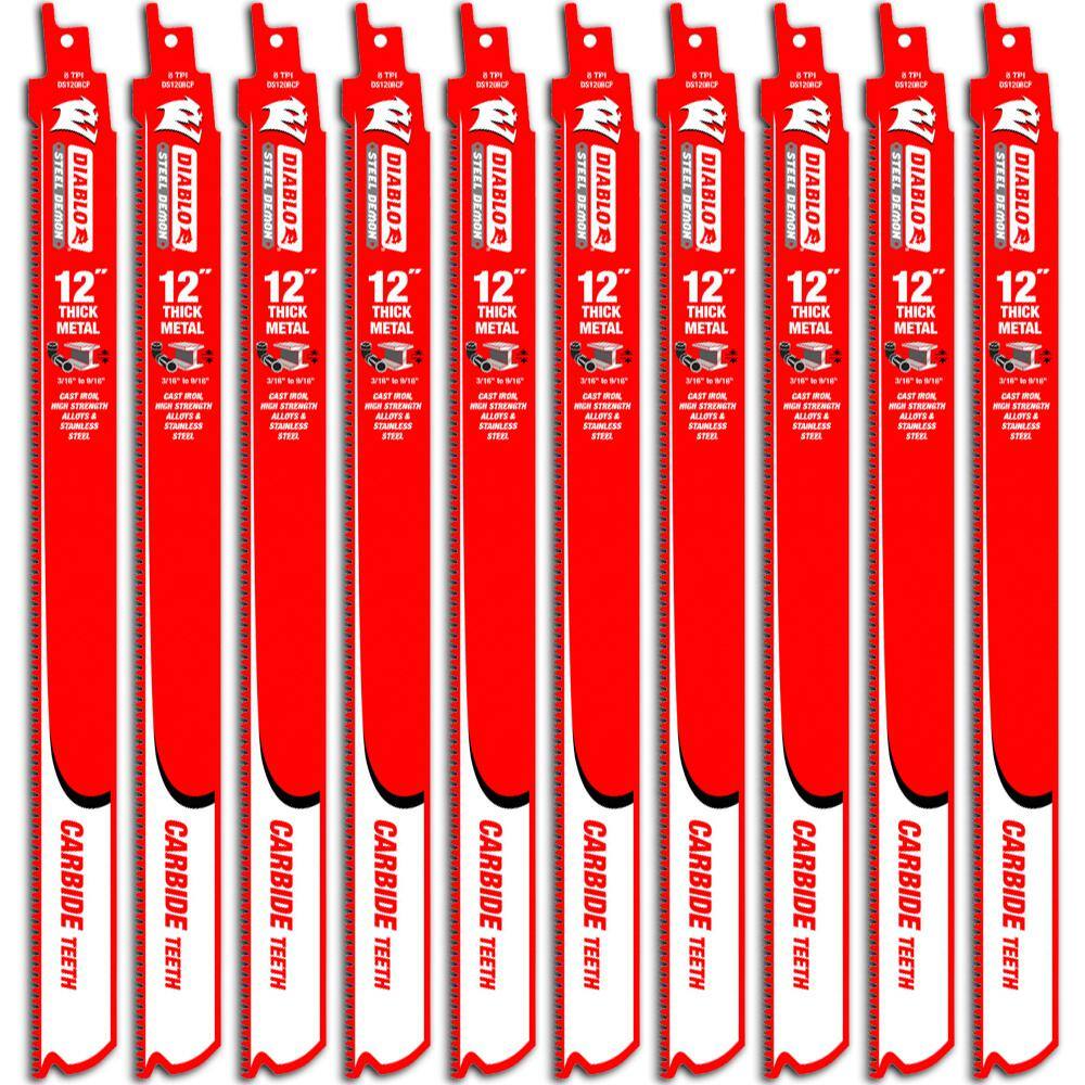 DIABLO DS1208CF10 12 in. 8 TPI Steel Demon Carbide Reciprocating Saw Blades for Thick Metal Cutting (10-Pack)